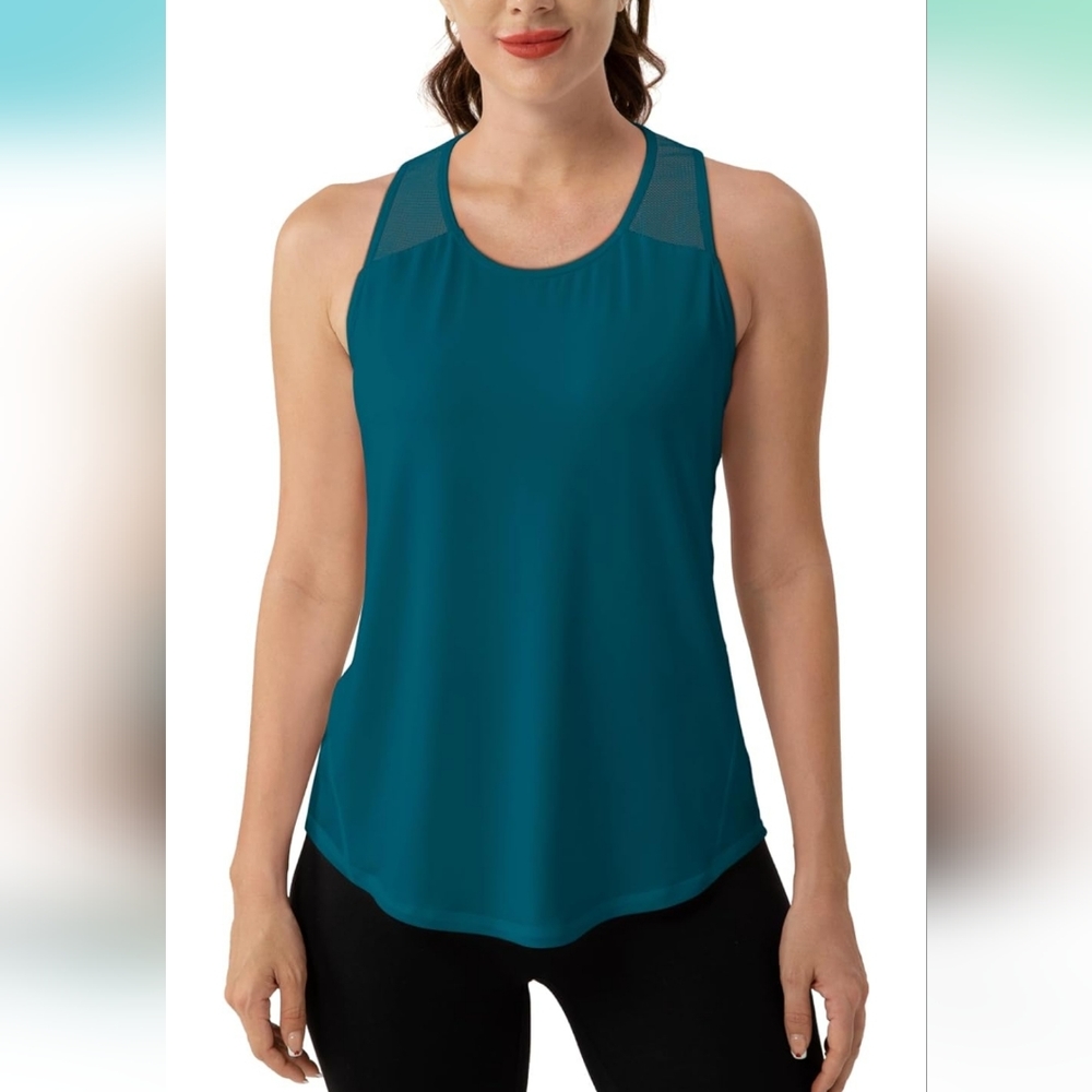 Aeuui Women's NWT Teal Blue Athletic Mesh Tank Top Size Medium 🐈